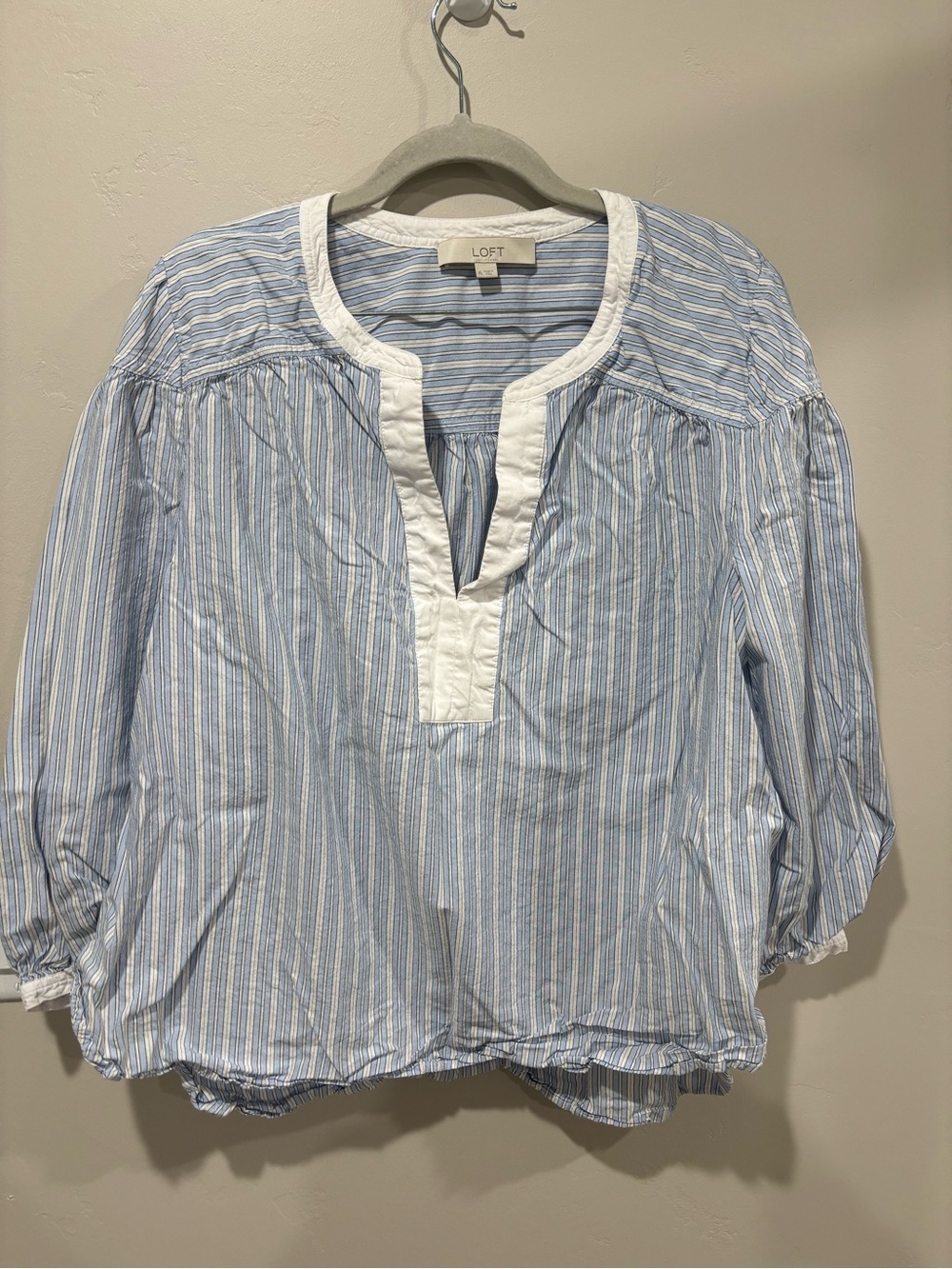 LOFT Light Blue and White Striped Split-Neck Tunic